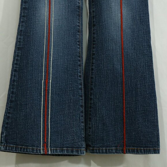 Y2K Clash Jeans USA Kids 12 Butterfly Embroidered Flare Jeans 26x26 Red Stripe - Picture 8 of 12